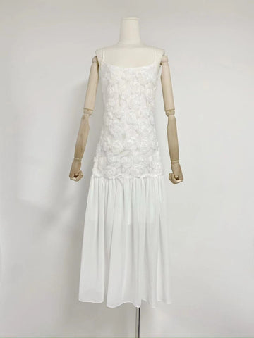 Dress Dress French Fresh Sweet Three-Dimensional Rose Flowers Spliced Chiffon Sling Dress Dress